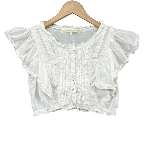 LoveShackFancy Tops - LoveShackFancy Nora Heritage Top Womens Cropped Lace Ruffle Cottagecore Sz P 00